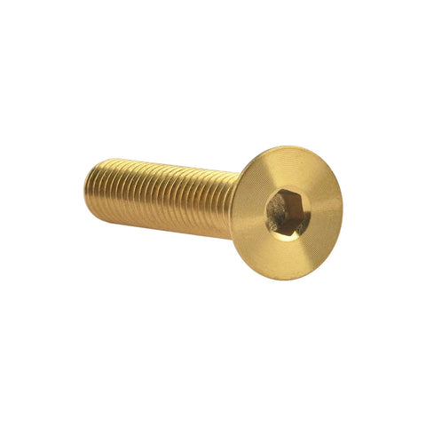 ✝️ Wanyifa Titanium Ti M5x10 12 15 20 25mm Countersunk Flat Head Hex Socket Cap Screw Bolt Pack of 4 (M5x25mm, Gold) shown alone