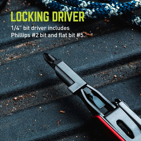 Close-up of a locking driver on the TRUE Titanium Block Multitool | 5-in-1 Compact Multitool with a Locking Driver