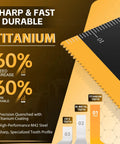 Close-up of Oscillating Saw Blades 55 Piece Titanium Universal Set, highlighting sharp titanium tooth profile and durability features.