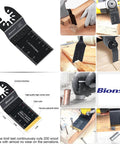 Oscillating Saw Blades 55 Piece Titanium Universal Set For Wood Plastic Metal fitting DeWalt Ryobi shown in use and details.