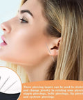 Side view of woman using Titanium Threadless Piercing Tapers Kit For Safe Jewelry Changes with visual of 16G and 18G insertion pins