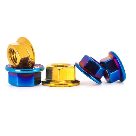✝️ 304 Stainless Steel Hexagonal Flange nut 10 Pieces Titanium Plated Flange Gold Plated blued nut M4M5M6M8M10 visible on white background