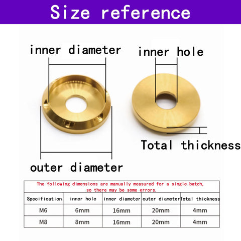 Size diagram for UFO Head Titanium Washers Set M4 to M10, showing inner and outer diameter with thickness details.