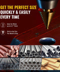 Titanium Coated Step Drill Bit Set With 10 Sizes From Quarter Inch To One And Three Eighths Inches For Sheet Metal in use