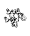 Flytanium Set of 12 Titanium Stonewash Body Screws for Bugout & Mini Bugout, scattered, showing detailed screw head design.