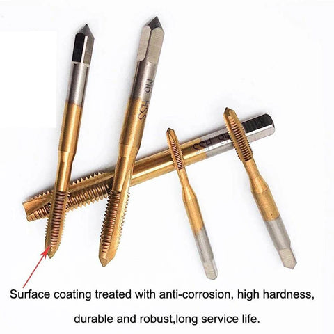 ✝️ QISF Adjustable T-Handle Ratchet Tap Holder Wrench Set with 5Pcs Titanium M3-M8 Machine Screw Thread Metric Plug Taps close-up