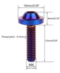 ✝️ UHDFBDHF 4Pcs Titanium Bolt M4x10 15 20mm Button Torx Head Screw for Bicycle Motorcycle (Burnt Blue, M4x15mm), dimensions labeled