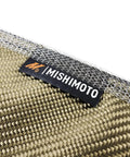 Close-up of Mishimoto label on Titanium Turbo Blanket For Ford 6.0L Powerstroke 2003 To 2007 Direct Fit Insulation
