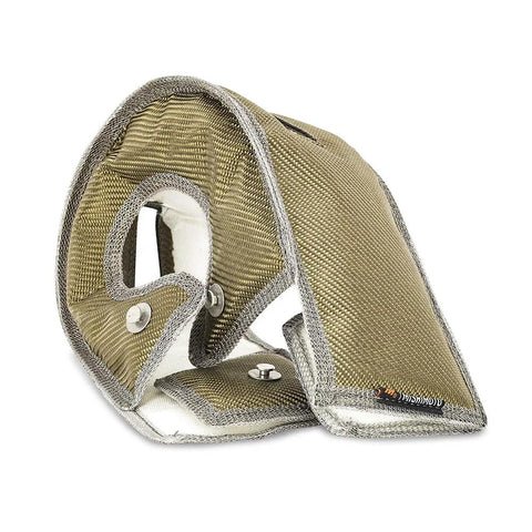Titanium Turbo Blanket For Chevrolet And GMC 6.6L Duramax 2004 To 2016 Direct Fit with stainless steel buttons, side view