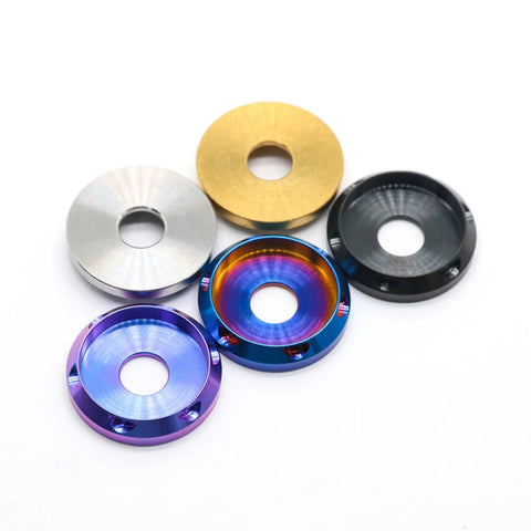 UFO Head Titanium Washers Set M4 To M10 Burnt Blue Belleville CNC Machined 4 Pack in assorted colors and finishes