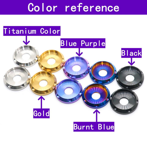 Color reference for UFO Head Titanium Washers Set M4 To M10 Burnt Blue Belleville CNC Machined 4 Pack