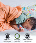 Child sleeping with Soft Foam Toddler Bed Bumper Guard With Non Slip Cover Safe Sleep Bed Rail Alternative For Toddlers on mattress