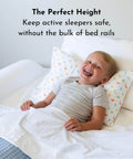 Child lying in bed with Soft Foam Toddler Bed Bumper Guard With Non Slip Cover Safe Sleep Bed Rail Alternative