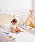 Toddler playing on bed with 2 Pack Premium Foam Toddler Bed Bumpers With Non Slip Rails For Twin Queen And King Beds Cozy Odor Free Comfort