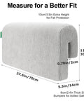 Toddler Bed Rail Bumper Protector With Premium Memory Foam, 27.6 Inch Guard Rail dimensions shown with soft gray cover.