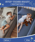 Memory Foam Toddler Bed Rail Bumper For All Bed Sizes With Non Slip Machine Washable Cover Safe Anti Fall Guard Rail Queen King Twin Full Size Bed Guard Protection For Child Sleep installed on bed, toddler sleeping safely.