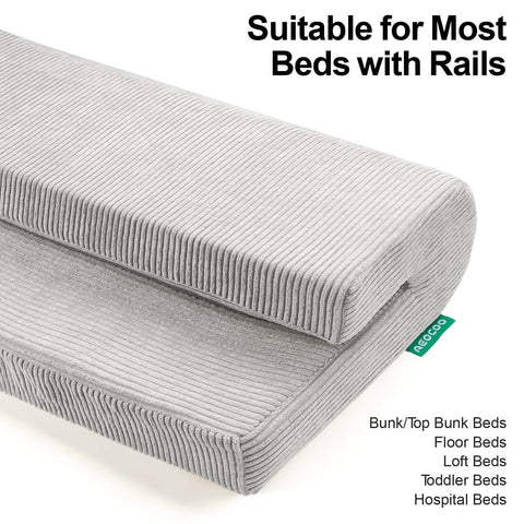 Toddler Bed Rail Bumper Protector With Premium Memory Foam, 27.6 Inch Guard Rail, soft gray cushion suitable for most beds with rails