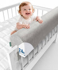 Toddler Bed Rail Bumper Protector With Premium Memory Foam, 27.6 Inch Guard Rail for Loft and Bunk Beds in soft gray on crib