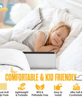 Child sleeping with Two Pack Memory Foam Toddler Bed Rail Bumpers With Dual Non Slip Pads Top And Bottom Waterproof Washable Cover