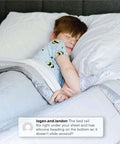 Extra Long Foam Bed Rails For Toddlers And Kids Water Resistant And Non Slip Guard Rails With Machine Washable Covers 2 Pack White Portable Bedside Safety Rails installed on bed with child sleeping