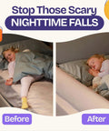 52 Inch By 5 Inch Foam Bed Rail For Toddlers With Non Slip Stability And Convex Design For Safer Sleep Keeps Your Lil One Cozy And Secure Fits Twin Full Queen King Mattress Sizes And Easier Bed Time with a child sleeping safely.
