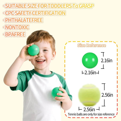 Child holding green ball from Green Ball Pit Balls - Crush Proof Plastic Balls for Ball Pit Pack of 100pcs Set for Toddlers