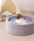 Baby in gray ball pit with 200 Count Plastic Soft Plastic Ball Pits Balls Colorful Play Pits Balls for Pet Dogs Ball Pits 2.2" Large