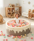 Toddler playing in a ball pit filled with pastel star and heart shaped plastic balls, 6 mix colors, Ball Pit Balls,Plastics Balls for Ball Pit.