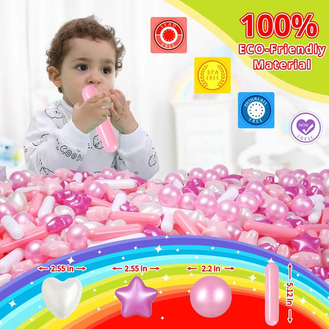 Child playing with Ball Pit Balls for Toddlers, Pack of 200 BPA Free Phthalate Free Crush Proof Plastic Pit Balls, pearl colors