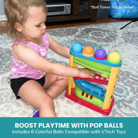 Child playing with a toy set featuring Set of 6 Replacement Balls Compatible with VTech Pop-a-Balls Push and Pop Bulldozer Toys