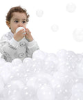 Toddler playing with Ball Pit Balls Phthalate Free BPA Free Non-Toxic Crush Proof Play Balls for Toddlers Kids Pool Playhouse 100-Pack White/Transparent
