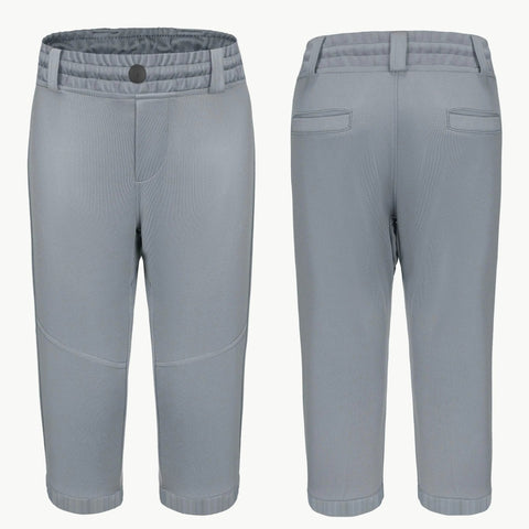 Front and back view of gray Knicker Style Toddler And Youth Baseball Pants For Boys And Girls, Tee Ball Softball Practice Pants With Belt Loops