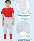 Child wearing Knicker Style Toddler And Youth Baseball Pants For Boys And Girls By MIVEI, knee-length, belt loops, elastic hem.
