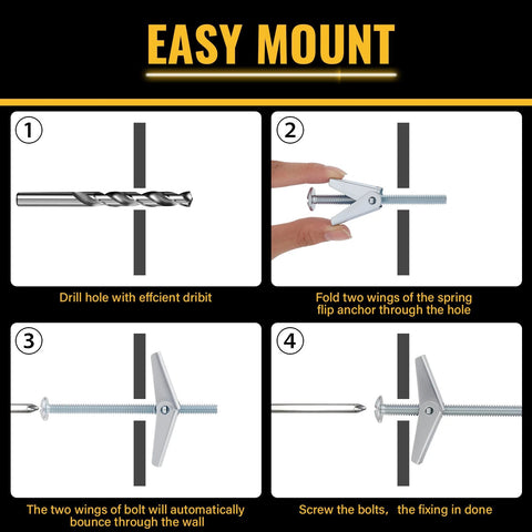 Instructions for installing 28PCS Toggle Bolts, Wing Nuts, Heavy Duty Hollow Wall Anchors for Drywall Ceiling, 3 Sizes Butterfly Anchors.