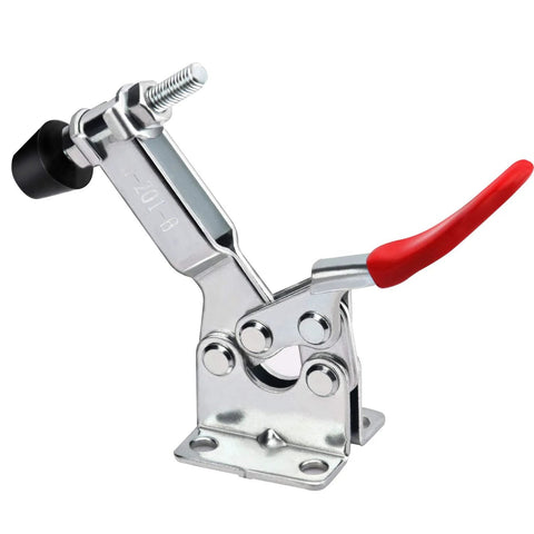 Heavy Duty 12 Pack 201B Toggle Clamps For Woodworking, galvanized iron quick release clamp, red antislip handle, side view