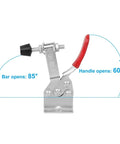 Adjustable Toggle Clamp Set 12 Pack Quick Release Hold Down Clamps 201 B Style With Anti Slip Red Finish Bar and Handle Open Angles