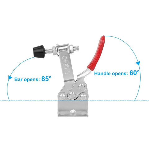 Adjustable Toggle Clamp Set 12 Pack Quick Release Hold Down Clamps 201 B Style With Anti Slip Red Finish Bar and Handle Open Angles