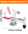 Four Pack Toggle Clamps Beefy 220 Lbs Hold Down Quick Release Horizontal Clamps 201B with rubber tip and red vinyl handle