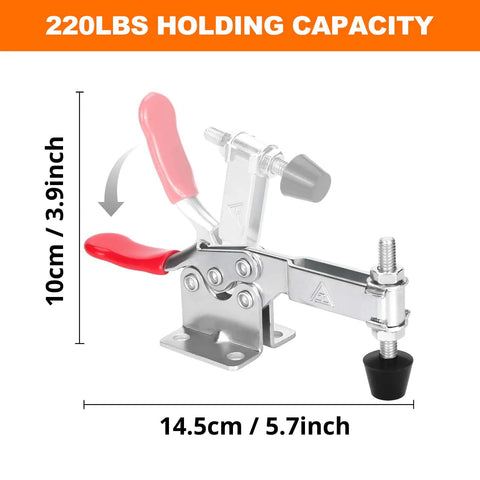 Four Pack Toggle Clamps Beefy 220 Lbs Hold Down Quick Release Horizontal Clamps 201B with rubber tip and red vinyl handle
