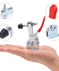 Person holding Pro Grade Quick Release Toggle Clamps 225D Set 15 Pack With 500lbs Holding Capacity showcasing lever and parts