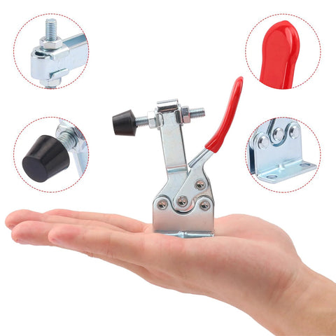 Person holding Pro Grade Quick Release Toggle Clamps 225D Set 15 Pack With 500lbs Holding Capacity showcasing lever and parts
