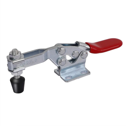 Heavy Duty Toggle Clamps 6 Pack 225D With 500Lbs Holding Capacity, zinc-coated steel, shown with red handle and horizontal latch.