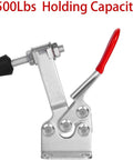 Heavy Duty Toggle Clamp 225D 500 Lb Holding Capacity Quick Release Horizontal Hold Down Clamp with red vinyl grip.