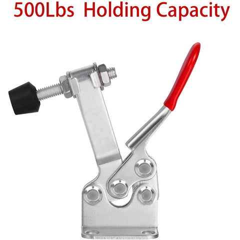 Heavy Duty Toggle Clamp 225D 500 Lb Holding Capacity Quick Release Horizontal Hold Down Clamp with red vinyl grip.