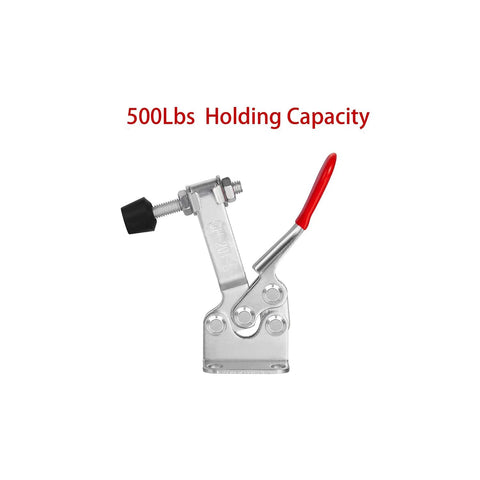 Toggle Clamp Hold Down 220 Lbs 4 Pack Antislip Horizontal Quick Release Carbon Steel Zinc Plated with red handle close-up