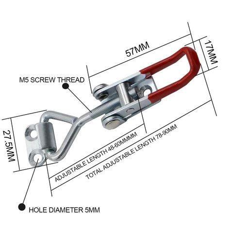 Heavy Duty Toggle Clamp Set MIKMAYTOO 4001 Quick Release Pull Latch With 150 Kg Holding Capacity, dimensions labeled