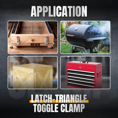 Applications of the 4 Pack Heavy Duty Toggle Clamp Set with 400 lb Holding Capacity for doors, tool boxes, smokers, and woodworking jigs.