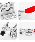 Durable 60 Lb Holding Toggle Clamp Kit For Woodworking And Welding With Anti Slip Horizontal Quick Release, focus on red handle and base
