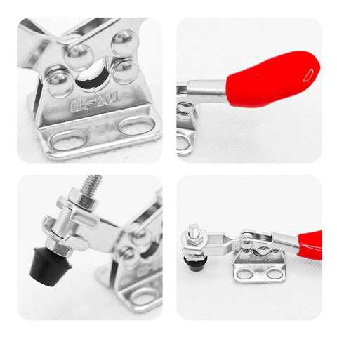 Durable 60 Lb Holding Toggle Clamp Kit For Woodworking And Welding With Anti Slip Horizontal Quick Release, focus on red handle and base