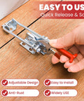 Person using 8 Pack Heavy Duty Toggle Clamp Latches 431 Type Up To 2000 Lbs Holding Capacity, Adjustable U Bolt Self Lock Design on wood surface